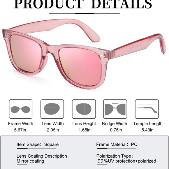 Women Polarized Sunglasses UV Protection Classic Square Fashion Eyewear - Picture 6 of 6